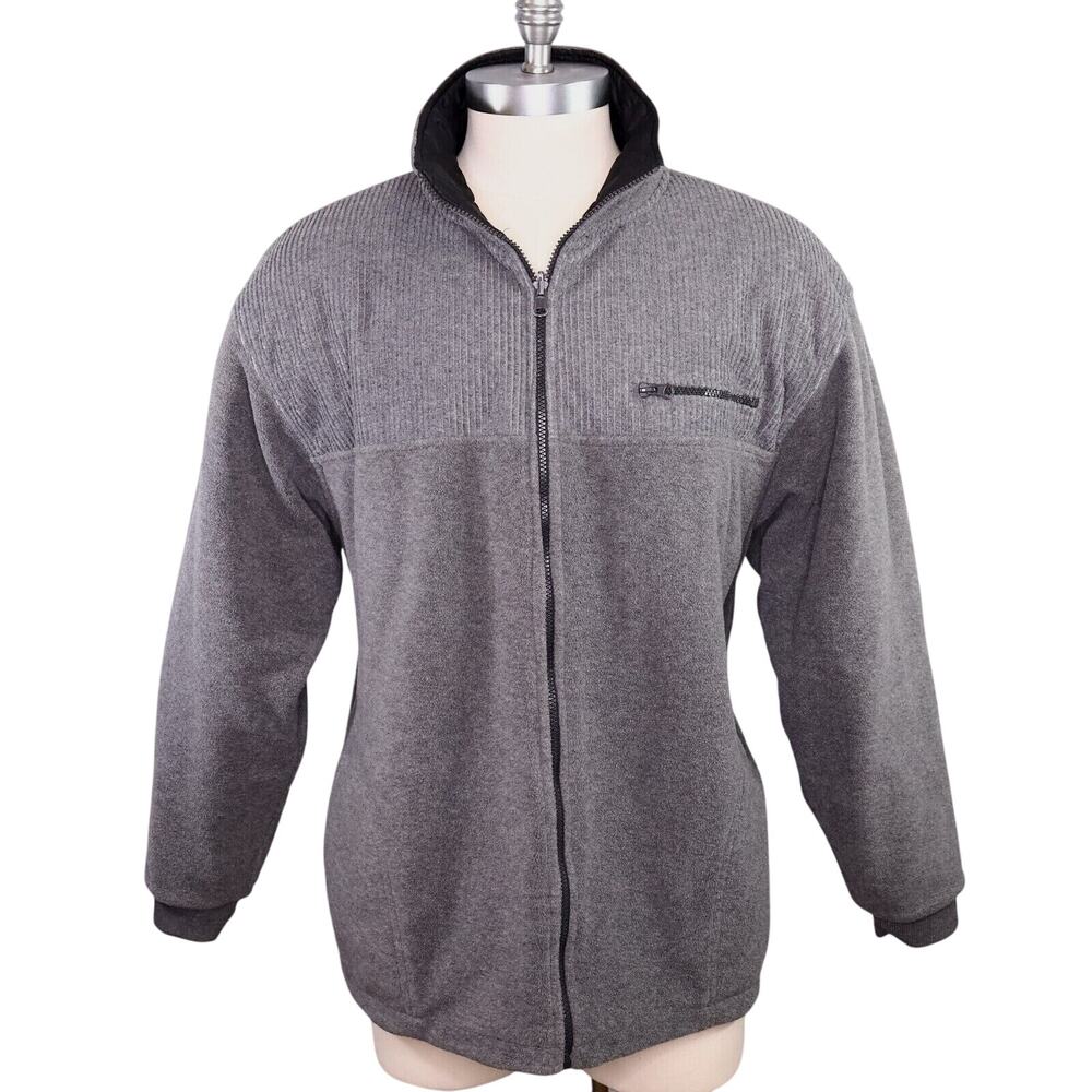 Highland Outfitters Jacket Mens Large Reversible Gray Fleece Black Quilted